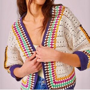 Maeve By Anthropologie Women's Colorful Crochet Open Cardigan Sweater ONE SIZE